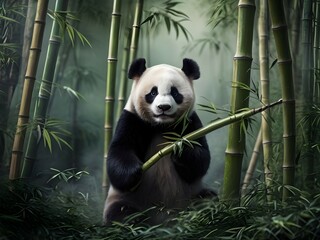 Fototapeta premium giant panda eating bamboo