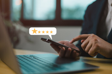 User give rating to service experience on online application, Customer review satisfaction feedback...