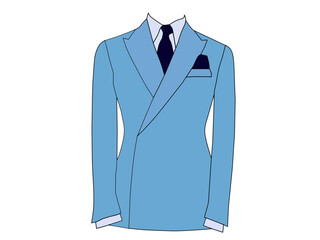 Vector illustration of a Tuxedo dress in light blue on a white background. The theme of fashion clothing is based on business and work.
