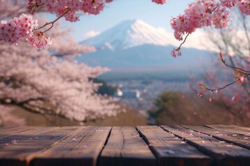Empty table surface blurred Landmarks around the world in the background. Generative AI..