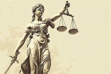 illustration of Lady Justice background copy space. Generative AI.