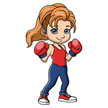 Cute little girl cartoon boxing