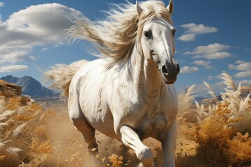 Obraz na płótnie Canvas A majestic horse galloping across a field