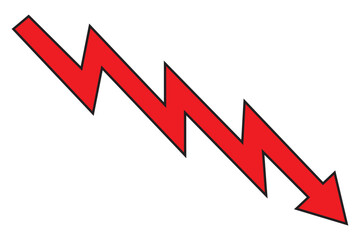 Red arrow icon zig zag shape or thunderbolt. white background. Isolated.
