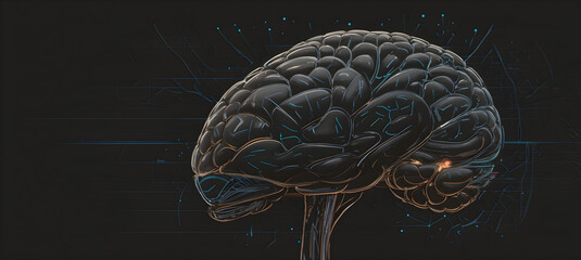 Colorful brain illustration on black background, creativity concept, new idea concept, knowledge concept