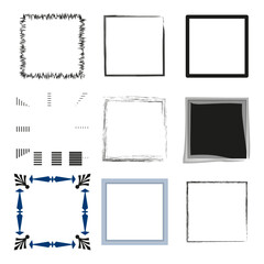 Rectangular frame. Grunge ink square. Creative backgrounds for tags, labels, cards. Brush strokes square frames elements. Vector illustration. EPS 10.