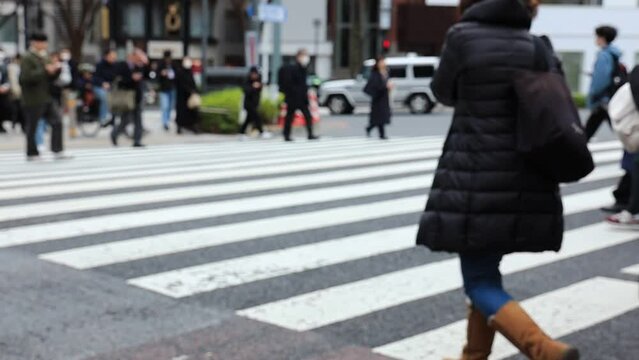 横断歩道を渡っている人々　スロー　群衆　東京　イメージ　ぼかし
