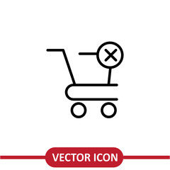  Shopping Cart Icon, Cancel Illustration flat liner sign on white background..eps