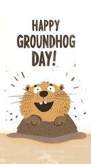 Happy Groundhog Day, excited groundhog illustration