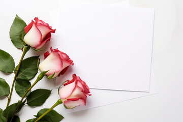 Generative AI Image of Empty White Paper with Rose Flowers