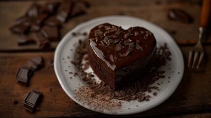 Valentine's day heart-shaped chocolate layer cake with decadent frosting and chocolate crumble
