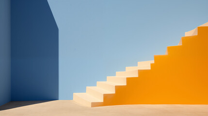 wroughtiron stairs w/ shadow in blue and yellow