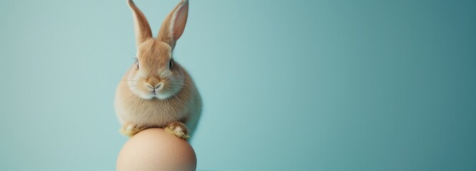 Easter egg joke header/banner, easter bunny sitting on an egg