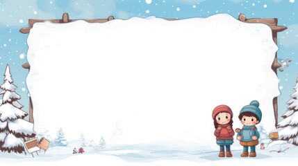 Winter snow theme Greeting card template with copy space cartoon children design illustration.
