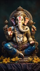 Fototapeta premium A Ganesha Oil Painting The full picture is straightforward. Abstract background. Sharp lines.