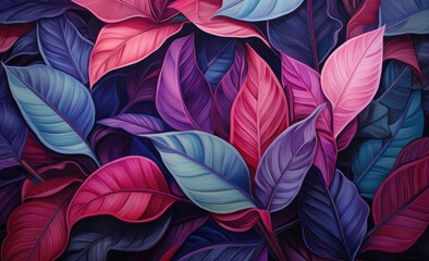 Close up group of background tropical pink and blue leaves texture and abstract background,