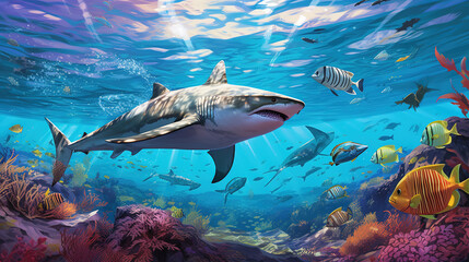 illustration of animal life in the ocean