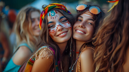 Two Girls With Painted Faces Hugging Each Other