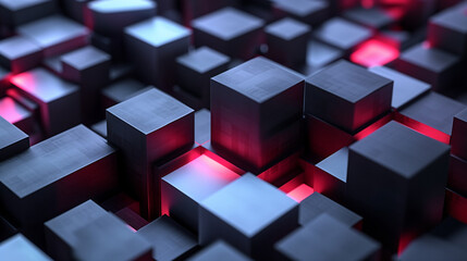  Abstract 3D Cubes with Red Lighting Effects