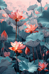 A traditional japanese painting of lotus
