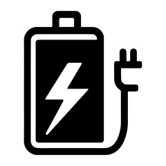 Battery charging icon vector silhouette, black color silhouette, white background