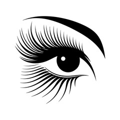 Beautiful woman eye with long lashes vector icon, clipart, symbol, black color silhouette