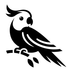Cockatiel parrot face vector icon, clipart, symbol, black color silhouette