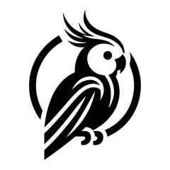 Cockatiel parrot face vector icon, clipart, symbol, black color silhouette