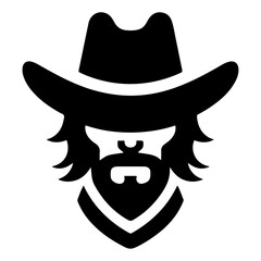 Cowboy Bandit head vector icon, clipart, silhouette, black color, white background
