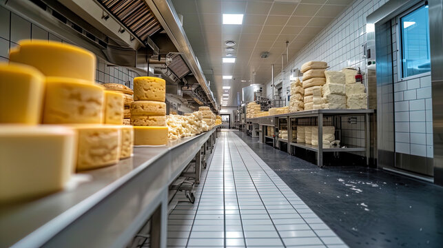 A room at a plant for the production of products where cottage cheese is used for the manufacture of che