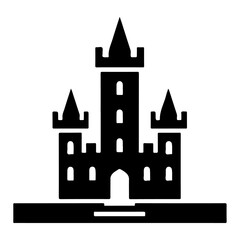 Fototapeta premium minimal Castle tower icon vector silhouette, black color silhouette, white background