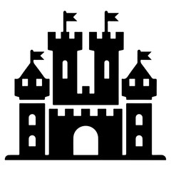 minimal Castle tower icon vector silhouette, black color silhouette, white background