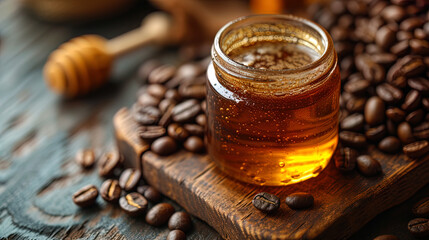 Coffee in sweet honey texture with a glossy layer of honey, giving coffee grain an appetizing loo
