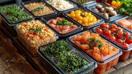 Fototapeta premium Culinary products packed in special containers for convenient deliver