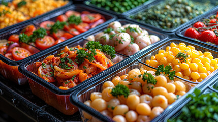 Fototapeta na wymiar Culinary products packed in special containers for convenient delive