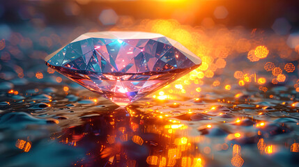 Diamond with a rainbow reflection with refraction of light, diamond acquires shades of the rainbow, creating colorful overflo