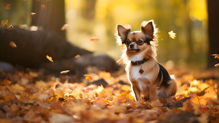 chihuahua dog posing outdoors in autumn. Neural network AI generated art