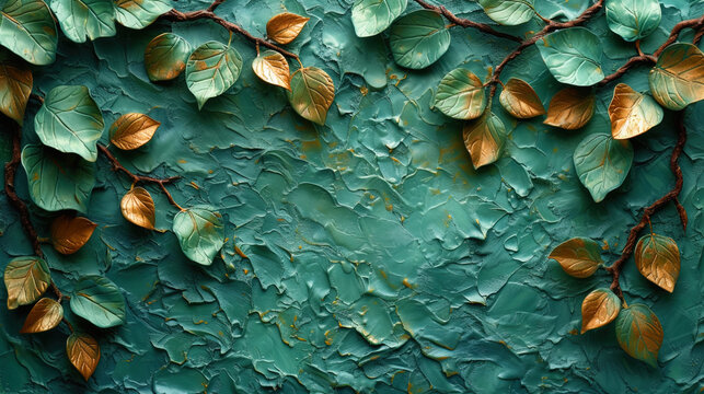 Emerald with a relief pattern of branches embossed elements that create patterns in the form of green branc