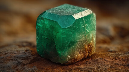 Emerald with the reflection of the summer sun light and shine, creating the impression of the summer sun on the surface of the emeral