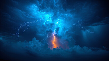 Graphic texture of lightning complex patterns of light, creating a sense of art against the background of a thunderst