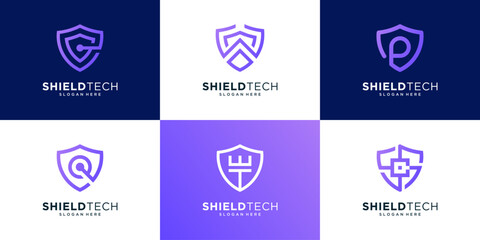 Set of abstract shield security logo design.