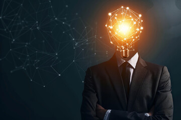 businessman with a light bulb as head and business idea concept .AI generative