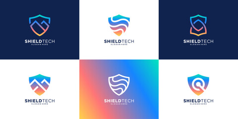 Set of colorful shield security logo design.