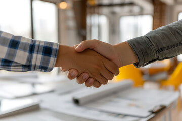 Obraz na płótnie Canvas Estate agent shaking hands with buyer after signing the house contract. Generative ai