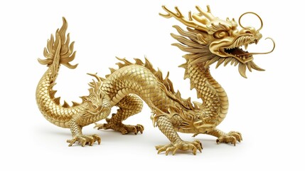 Fototapeta premium Festive Chinese Dragon, Gold Symbol of Good Fortune, New Year Concept