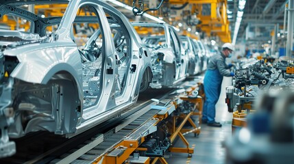 German Worker in Action: Auto Factory Production Line Efficiency