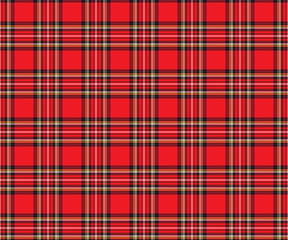 Red, black, yellow, white plaid pattern, seamless background, unique and timeless for designing clothes, making skirts, pants or decorating. Vector illustration.