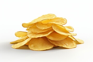 Classic Potato Chips Stack, Perfectly Arranged on an Isolated White Background, Generative AI