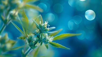 Obraz na płótnie Canvas a plant on a blue background with a blurry image
