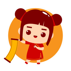 Cute Girl Cartoon Character Chinese New Year